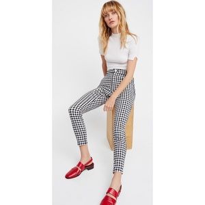 FREE PEOPLE High Waist Gingham black white crop stretch pants